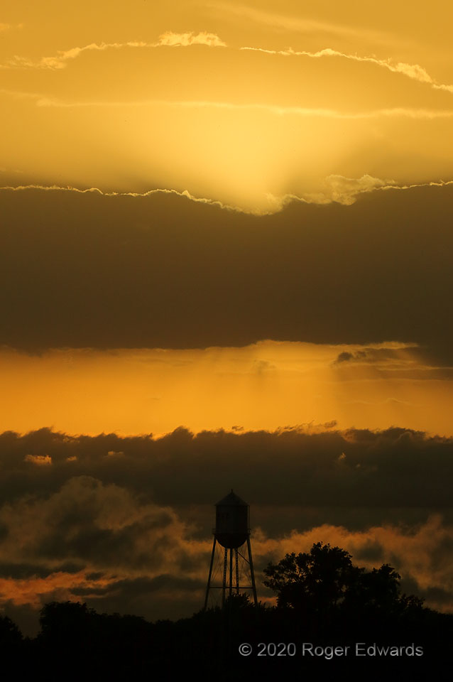 Sundown over Small-Town Water Tower