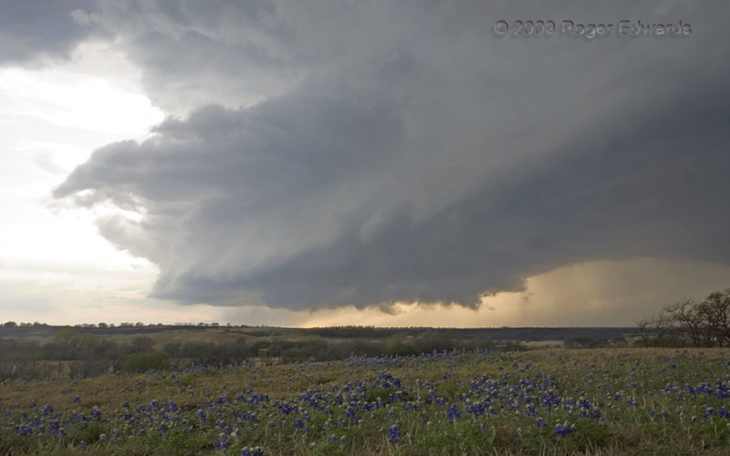 Supercell behind Bluebonnets