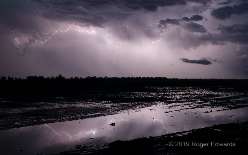 More Flooded Farmland with Lightning Reflections
