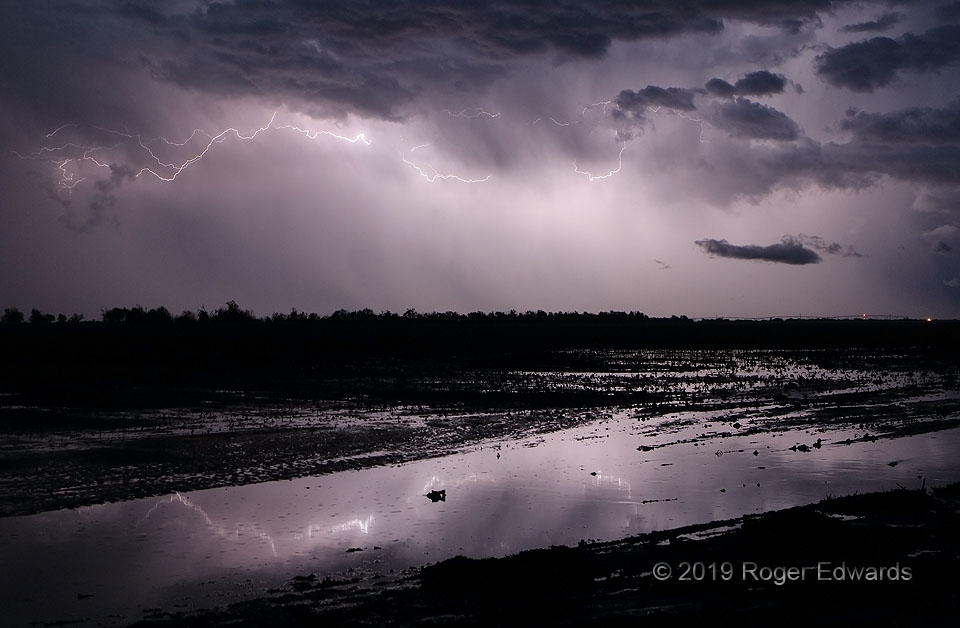 More Flooded Farmland with Lightning Reflections