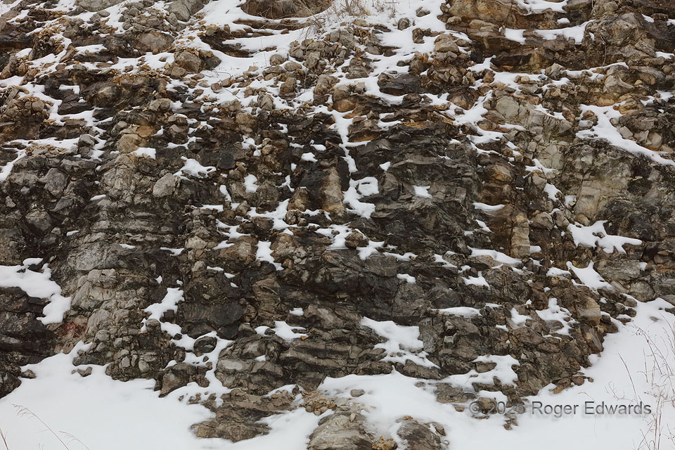 Snow Pockets on Roadcut